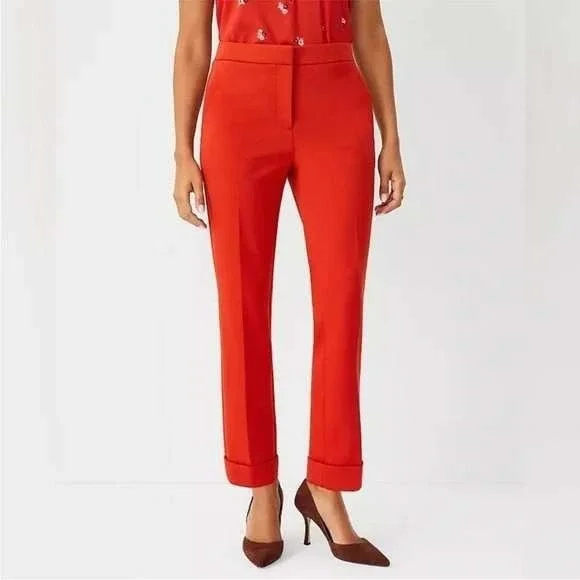 Ann Taylor Women's Red Cropped Cuffed Dress Pants Size 6 Polyester Blend - Picture 1 of 5